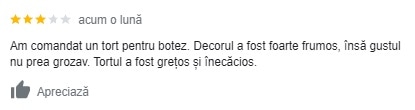 topul cofetăriilor și laboratoarelor din sibiu – prima are aproape cinci stele - la coadă, una care a stricat o aniversare: „au pus alt nume pe tort”