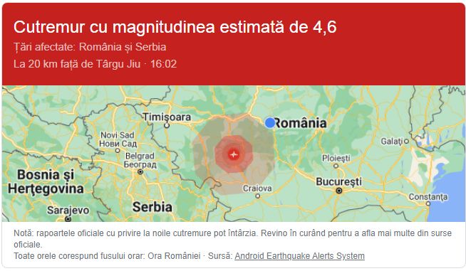 UPDATE - Cutremur luni cu magnitudine de 4,9 în România – Seismul s-a resimțit și la Sibiu