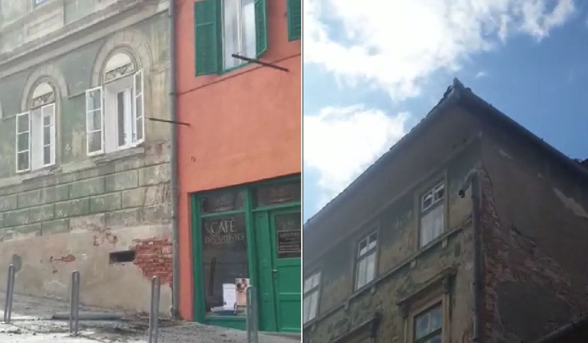 video pericol pe strada ocnei - o bucată de burlan a căzut de pe o clădire