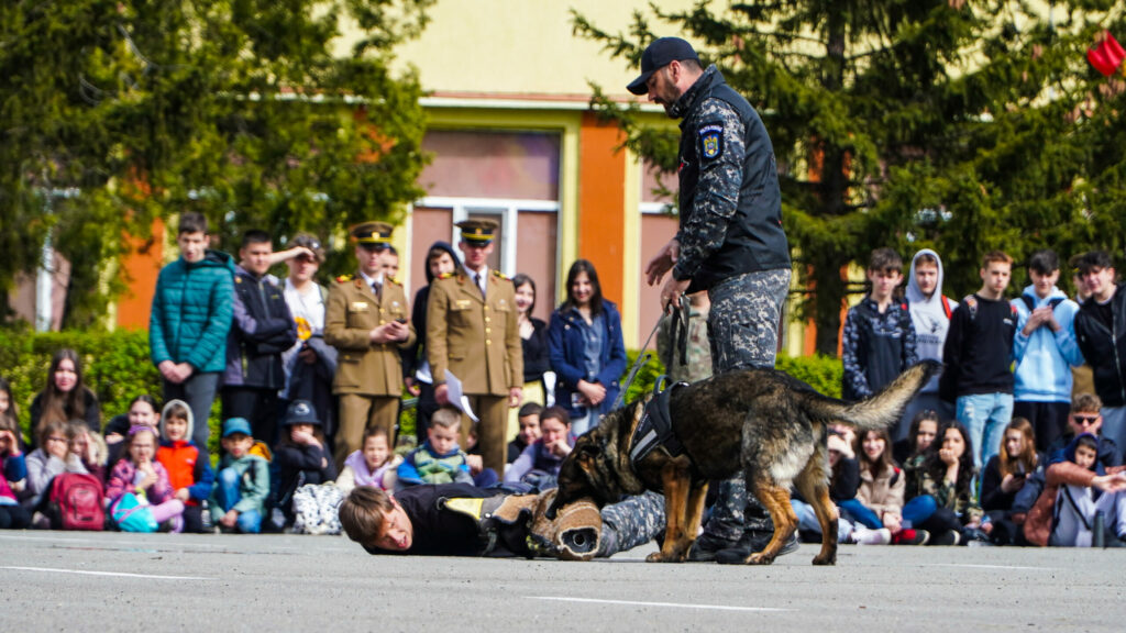 FOTO VIDEO Invazie de copii la Ziua Porților Deschise de la AFT Sibiu - Demonstrațiile de dresaj canin au făcut furori