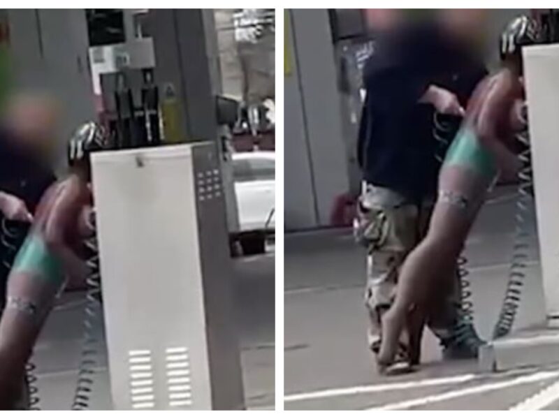 imagini virale - un bărbat și-a umflat păpușa gonflabilă într-o benzinărie din capitală