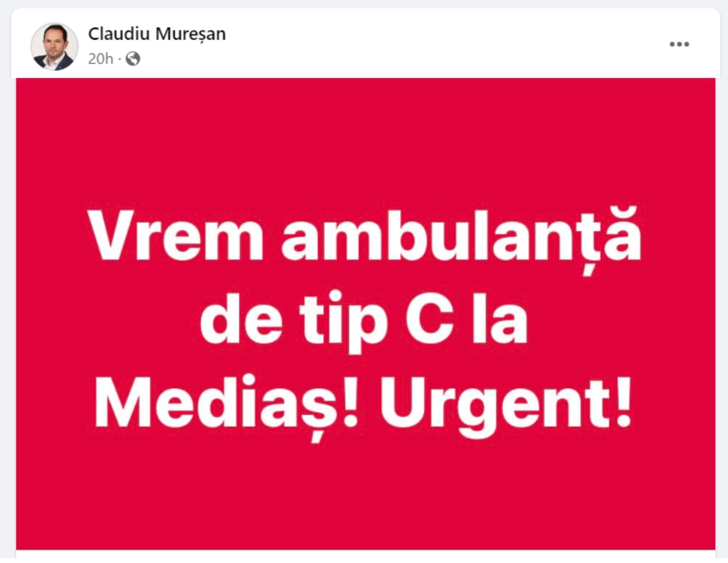 senatorul claudiu mureșan, un nou apel către autorități pentru achiziționarea unei ambulanțe tip c2 pentru substația de ambulanță mediaș