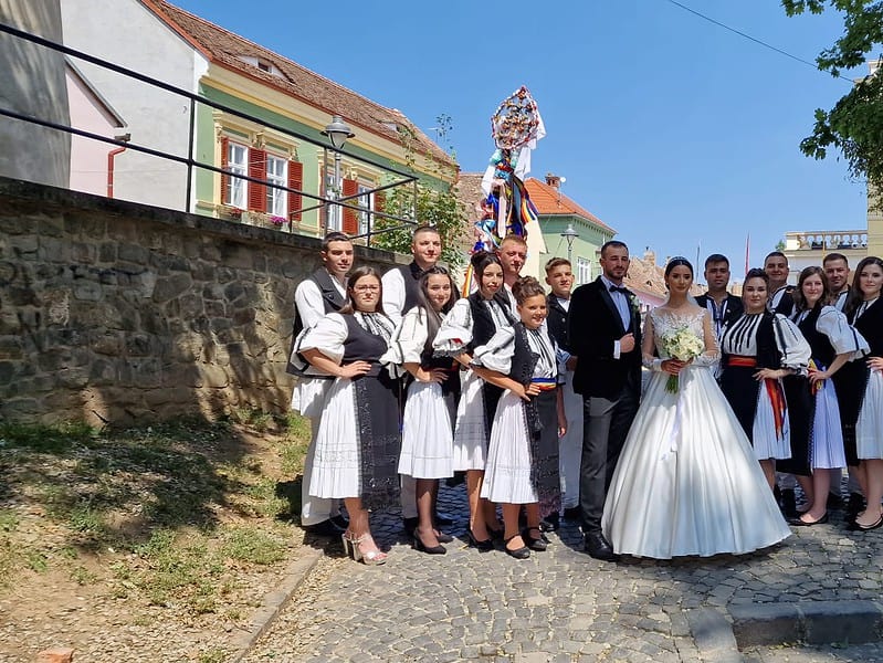 grup de nuntași în costume tradiționale, „atracție” pentru turiști, în parcul cetății (foto, video)