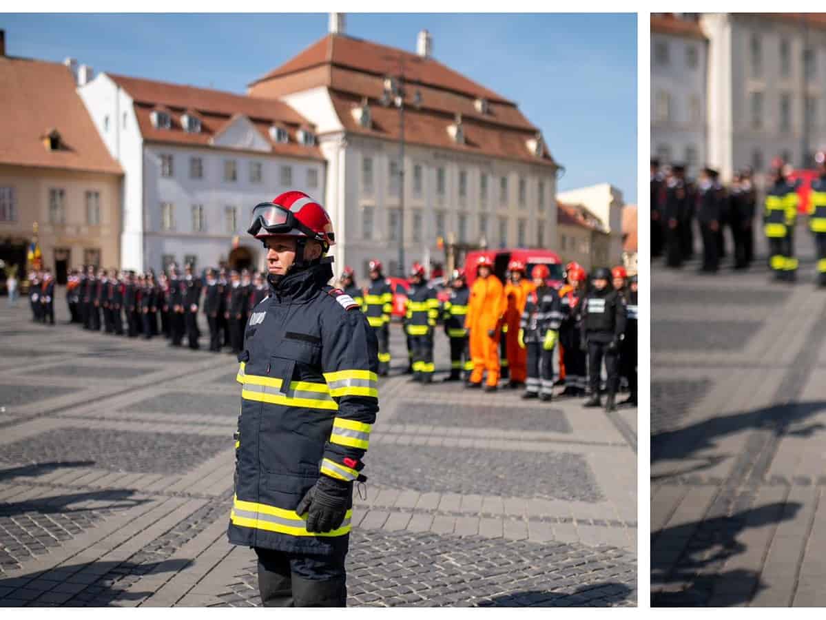 Pompierul anului la Sibiu, premiat în cadru festiv în Piața Mare. Intervențiile sale eroice au salvat vieți (video)