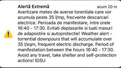 cod portocaliu de furtună imediată în nordul județului sibiu. a fost trimis mesaj ro-alert