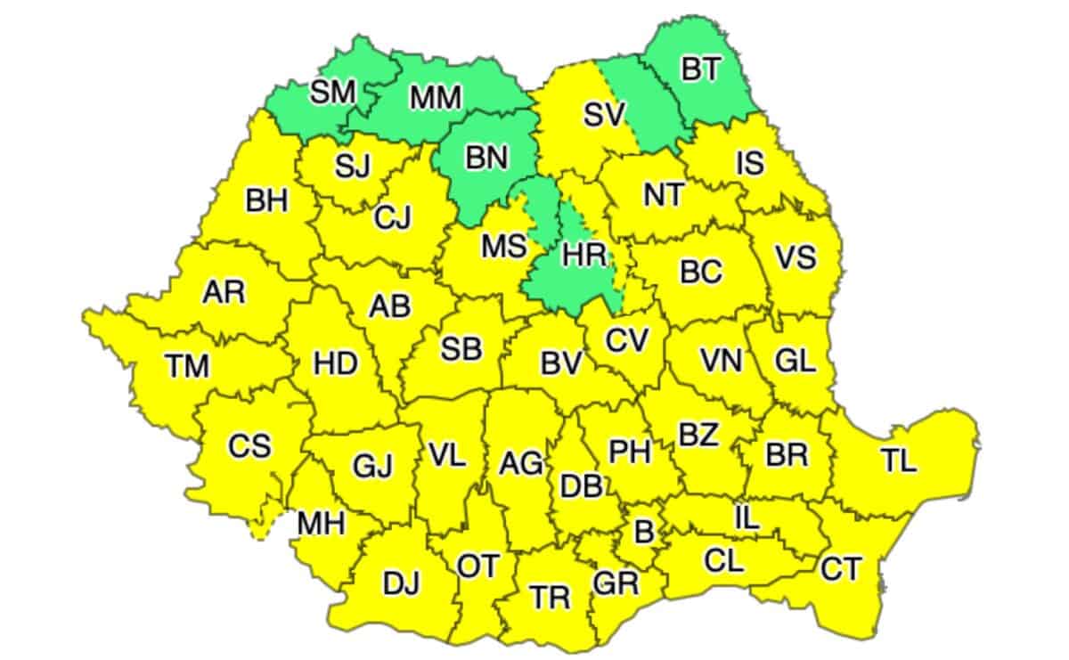 Cod galben de vânt în aproape toată țara