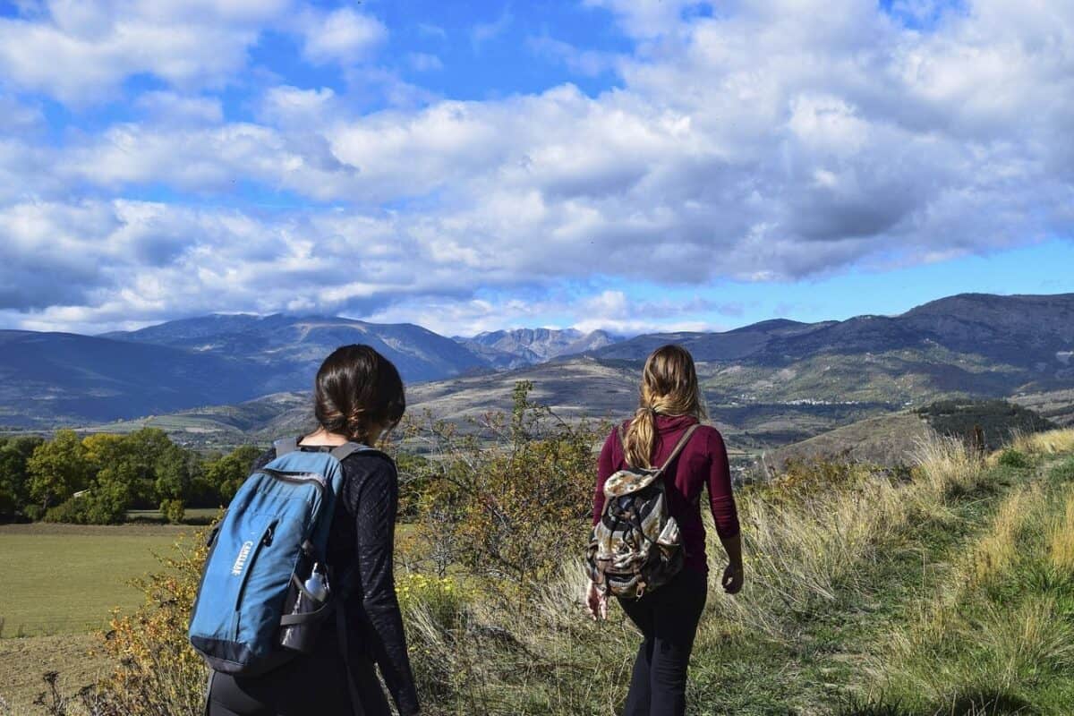 Free people hiking mountain image