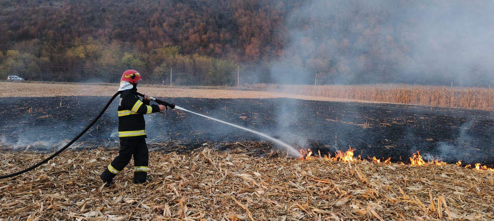 incendiu pe o miriște la ieșire din dumbrăveni