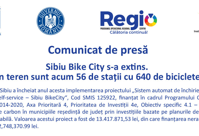 sibiu bike city s-a extins. în teren sunt acum 56 de stații cu 640 de biciclete