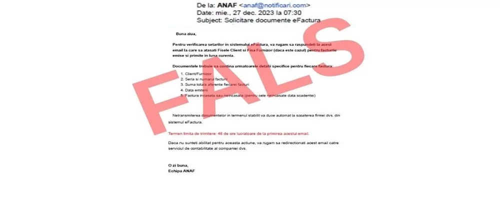 anaf avertizează cu privire la o campanie de mesaje false referitoare la ro e-factura