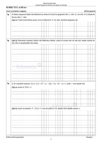 simularea națională 2024 - lista cu subiectele la proba de matematică