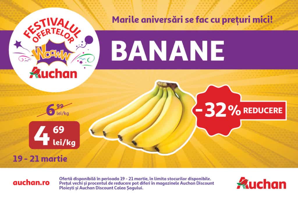 Festivalul Ofertelor Wooww la Auchan îți aduce super reduceri la banane, lego și sute de alte de produse