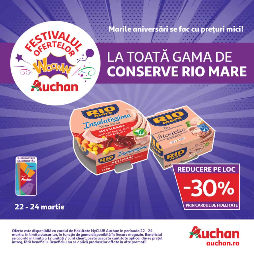 Oferte WoowW, de neratat, în weekend la Auchan, la pește proaspăt și conserve 