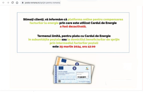 poşta română sistează plăţile cu cardurile de energie, la ghişee sau online