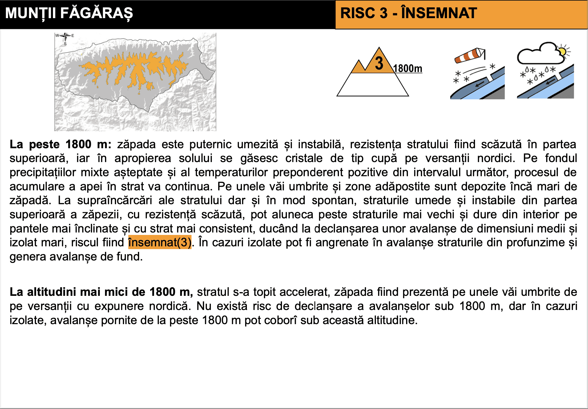 Risc însemnat de avalanșă în munții Făgăraș. Se topește zăpada