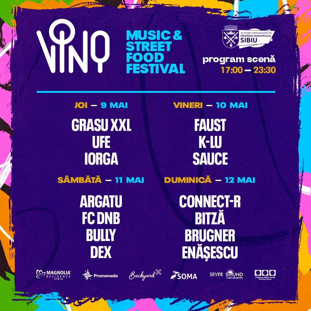 joi începe ”vino”, cel mai tânăr festival muzical și street food din sibiu. concerte cu connect-r, grasu xxl, argatu, bitză, faust și mulți alții în parcul tineretului