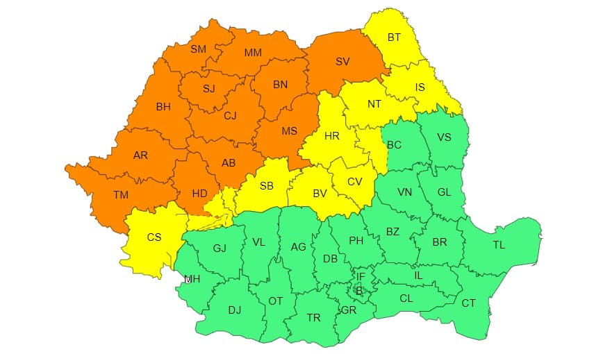 Canicula se încheie cu un cod galben de ploi și vijelii pentru județul Sibiu