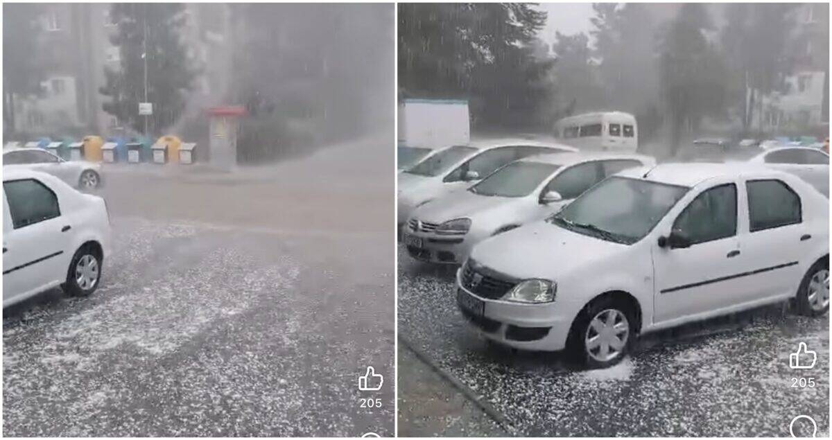 grindină uriașă și străzi inundate în sudul județului sibiu din cauza furtunilor violente de duminică (video)