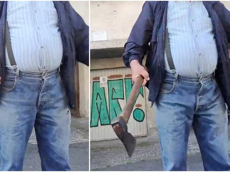 un sibian a ieșit cu toporul la un șofer oprit în fața garajului său (video)