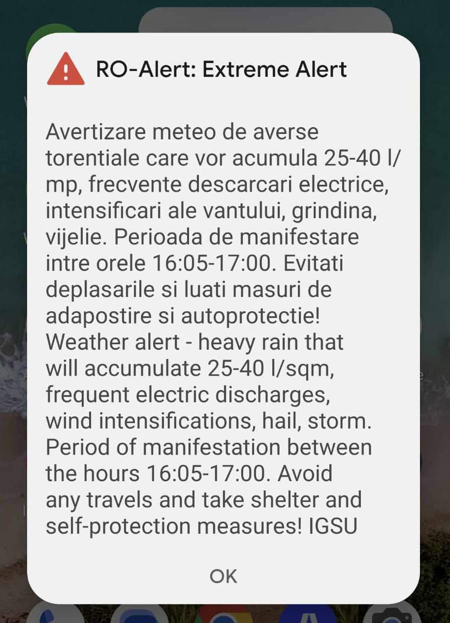 avertizare ro-alert de averse torențiale și descărcări electrice în județul sibiu