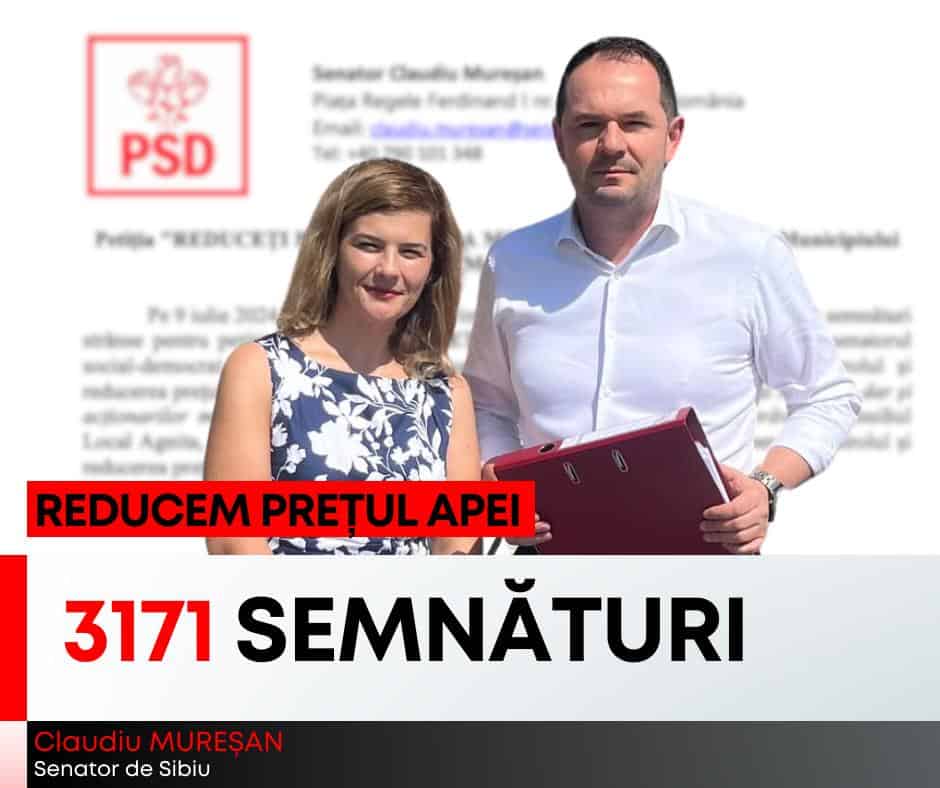 psd sibiu: petiția "reduceți prețul apei la mediaș", depusă la primăria municipiului mediaș (c.p)