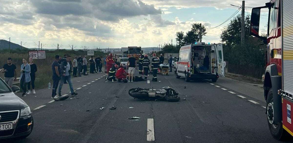 Motociclist din Sibiu, rănit într-un accident la Cluj (foto)