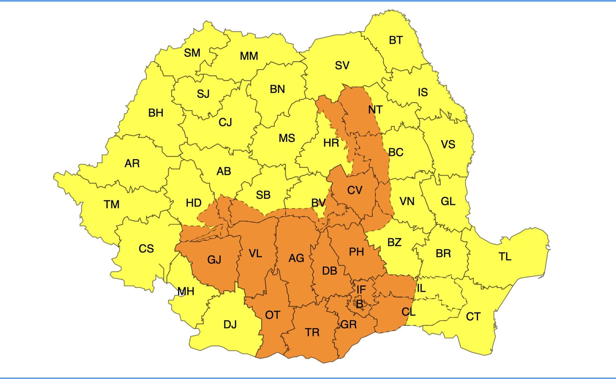 Cod galben și portocaliu de vreme rea la Sibiu. Scad și temperaturile