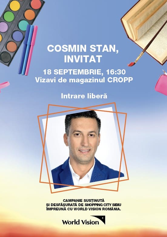 Cosmin Stan, ambasadorul campaniei „Dăm aripi educației”, vine la Shopping City Sibiu