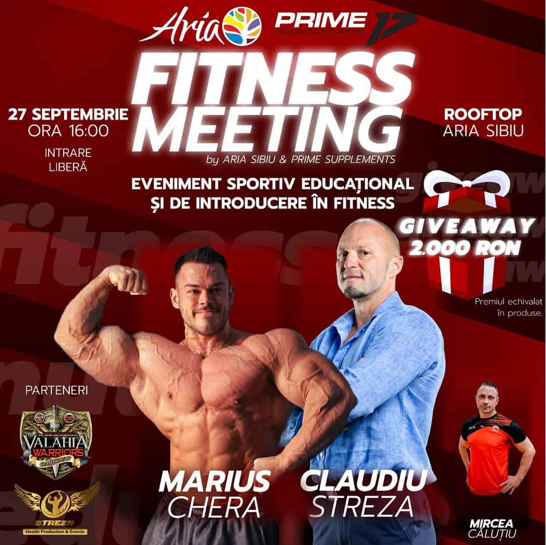 Vino la Fitness Meeting și câștigă 2000 RON! Transformă-ți pasiunea în premii cu Aria Sibiu & PRIME Supplements!