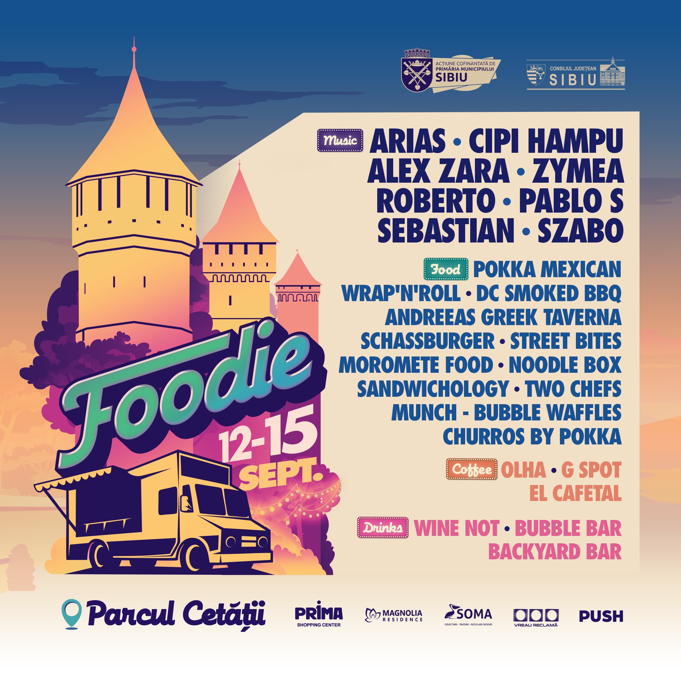 Răsfăț culinar la cel mai popular street food festival din Sibiu.  Zeci de food truck-uri vă dau întâlnire la Foodie, pe cea mai frumoasă stradă din oraș