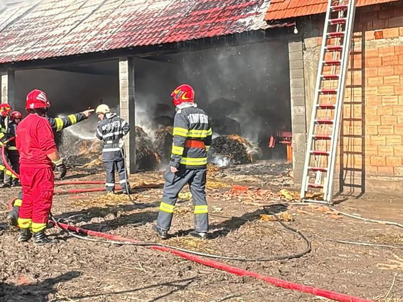 incendiu la o anexă din nocrich. au ars zeci de baloți de fân (foto)