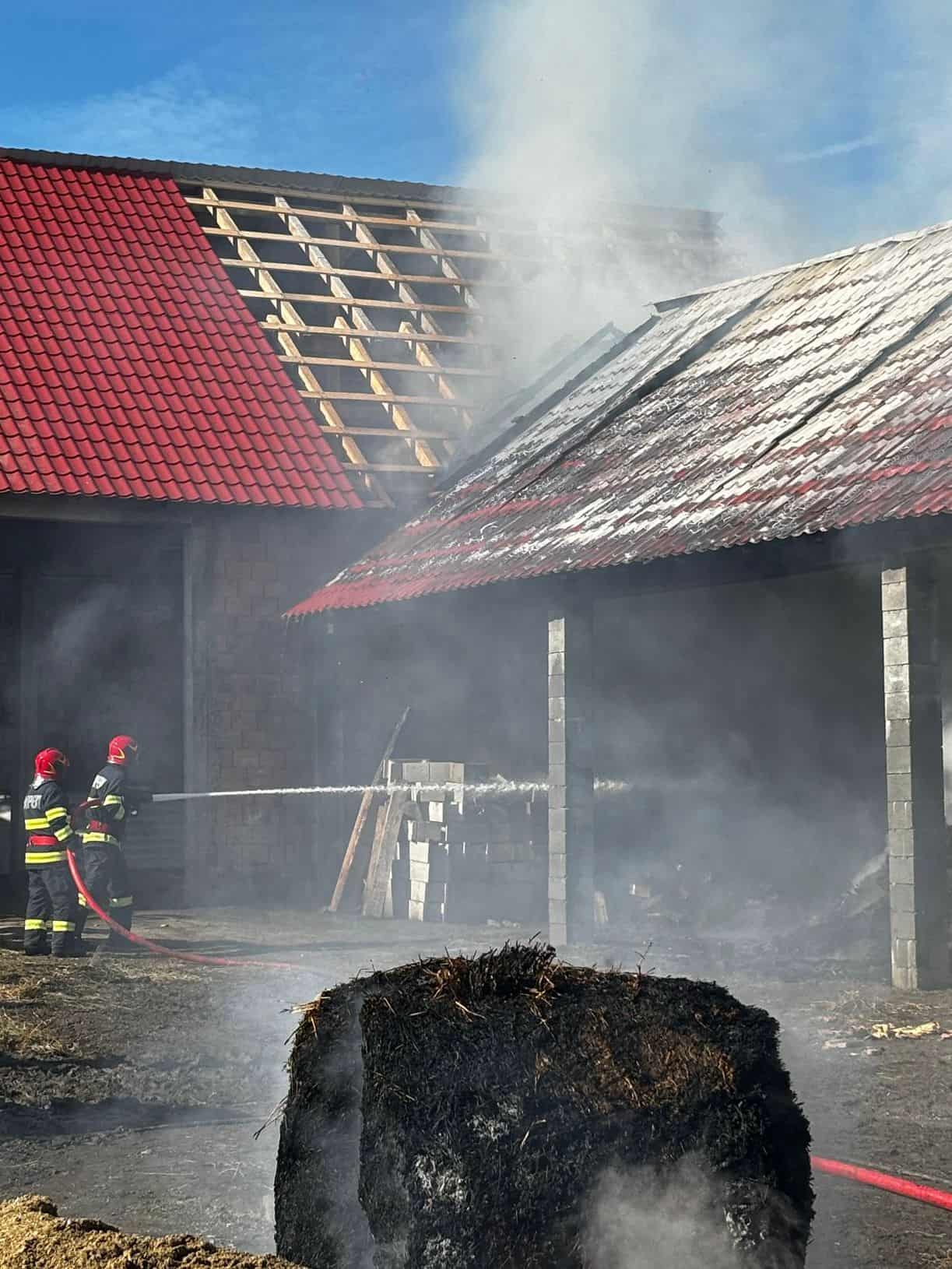 incendiu la o anexă din nocrich. au ars zeci de baloți de fân (foto)