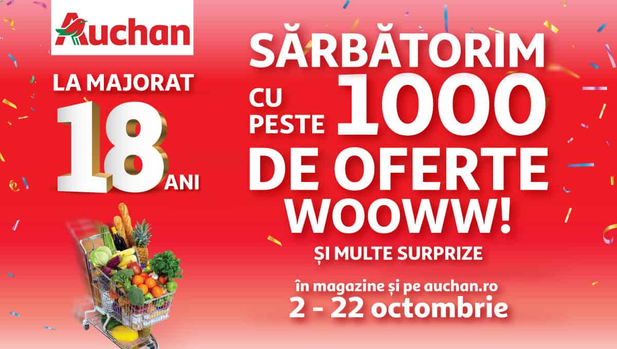 auchan marchează 18 ani de la deschiderea primului magazin și sărbătorește, alături de clienți, cu peste 1.000 de oferte și reduceri senzaționale