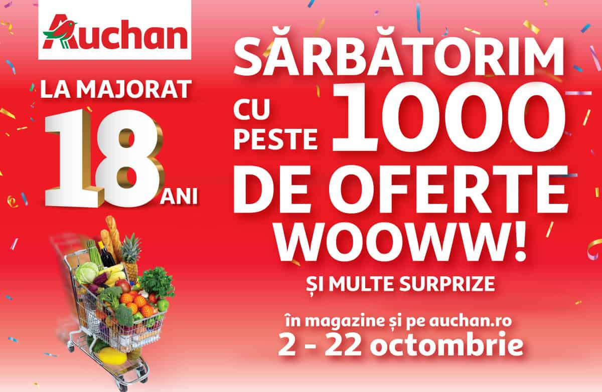 Auchan marchează 18 ani de la deschiderea primului magazin și sărbătorește, alături de clienți, cu peste 1.000 de oferte și reduceri senzaționale