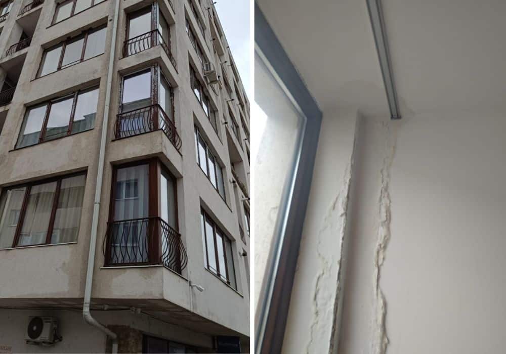 Infiltrații cu apă în mai multe apartamente dintr-un bloc de la Șelimbăr. Dezvoltatorul afirmă că de vină sunt locatarii (foto)