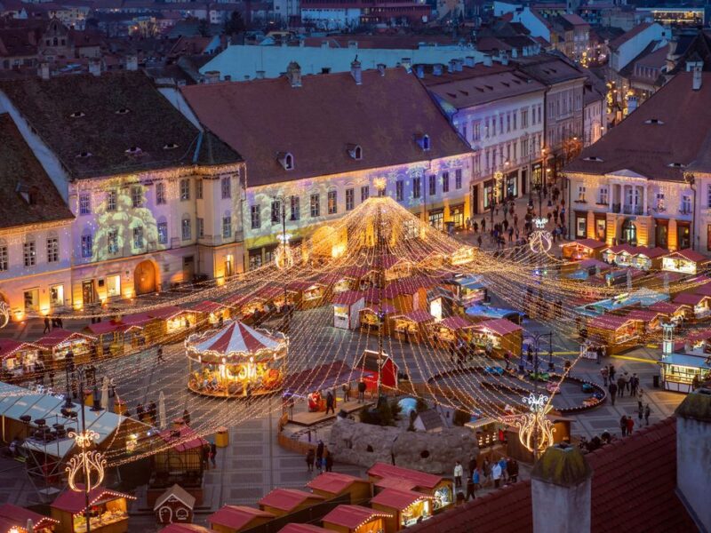 Târgul de Crăciun din Sibiu afișat pe Microsoft Windows Bing Wallpapers