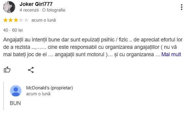 Recenziile clienților McDonald’s din Șelimbăr, luate în derâdere. Reacția oficială a reprezentațiilor restaurantului