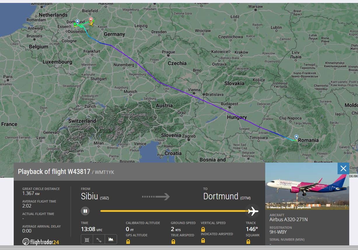 Avionul de pe ruta Sibiu – Dortmund, a aterizat vineri în alt oraș din Germania