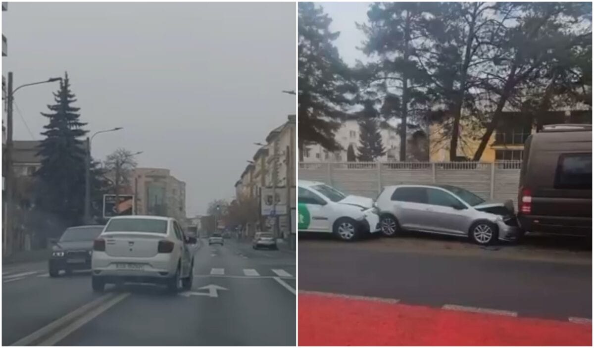 Inconștiență în trafic la Sibiu. Un șofer Bolt a condus haotic și a făcut accident (video)