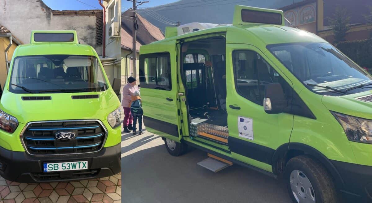 Microbuzul școlar electric al primăriei Sadu, gata să asigure transportul elevilor (foto)