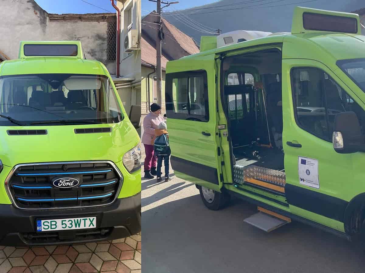 Microbuzul școlar electric al primăriei Sadu, gata să asigure transportul elevilor (foto)